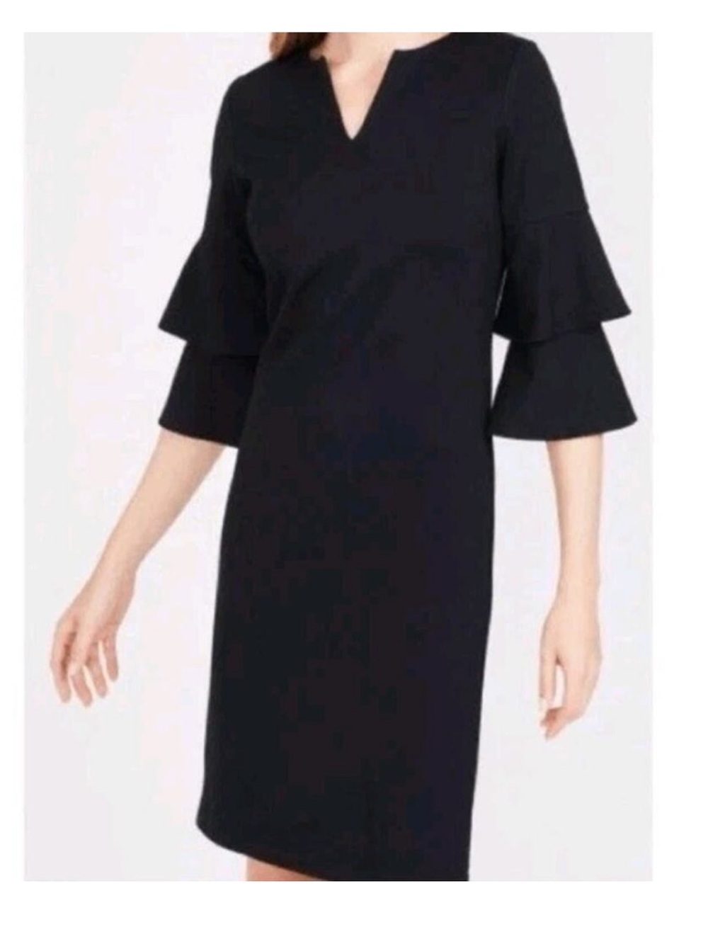 J. McLaughlin Black Letty Bell Sleeve Dress